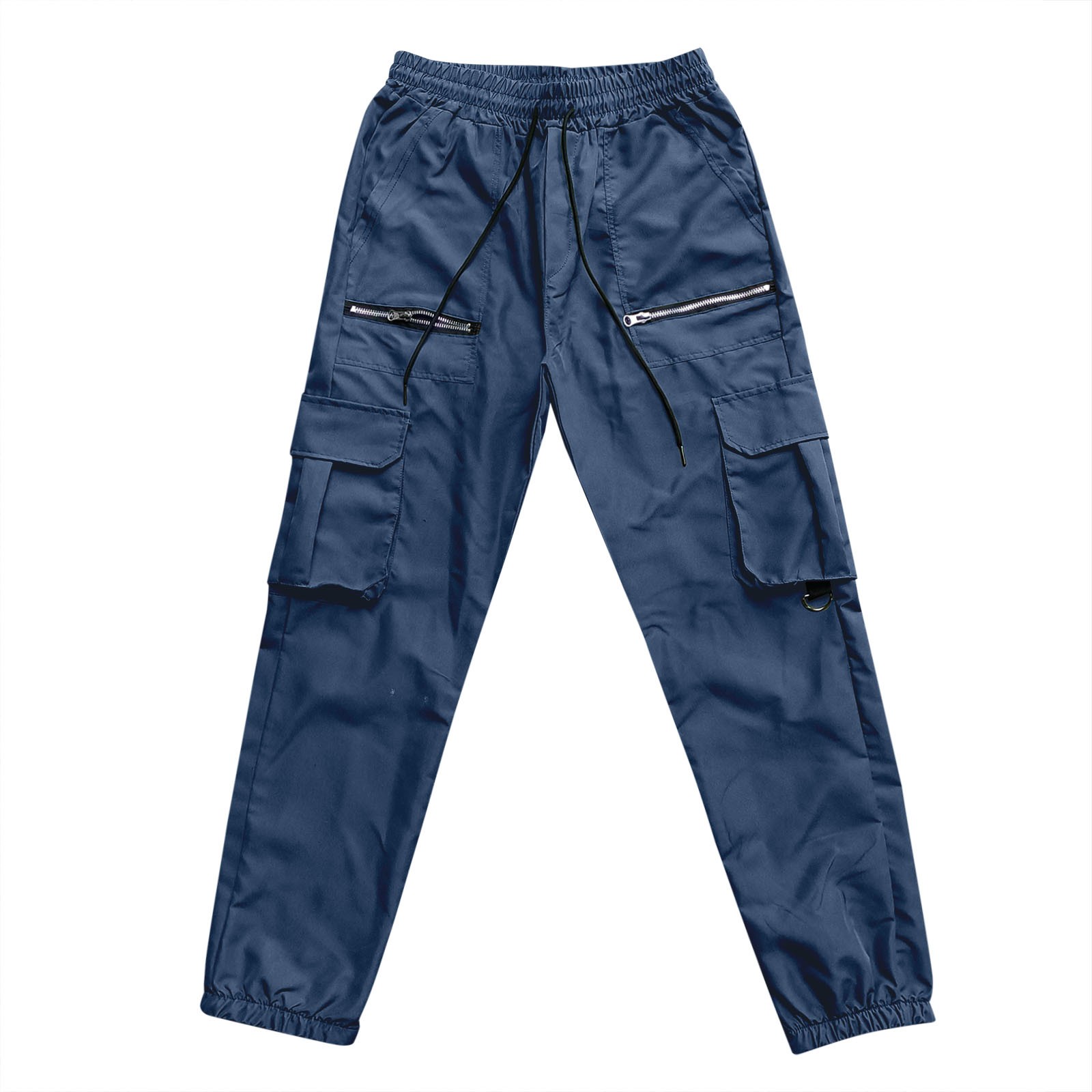 thumbnail image 4 of Pantalones de trabajo de color liso con cremallera para hombre: bolsillos grandes, cordones en los tobillos, estilo informal holgado, para negocios/deporte, poliéster, diseño con cintura ajustable., 4 of 5